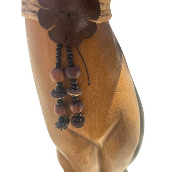 Vintage Hand Carved Cat Statue Art Sculpture Beaded Collar 16” - Picture 5 of 6